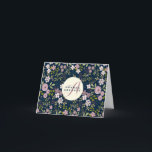 Cartão De Notas Wild Garden Floral Personalized Notecard<br><div class="desc">A pattern of whimsical ranunculus flowers in dusty mauve,  pink,  and blush adorn this pretty journal. Personalized with your heading and name on the front cover. Contrasting deep blue background gives it a feminine and modern vintage look. Perfect for personal notes or thank you's.</div>