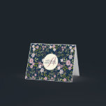 Cartão De Notas Wild Garden Floral Personalized Notecard<br><div class="desc">A pattern of whimsical ranunculus flowers in dusty mauve,  pink,  and blush adorn this pretty journal. Personalized with your heading and name on the front cover. Contrasting deep blue background gives it a feminine and modern vintage look. Perfect for personal notes or thank you's.</div>