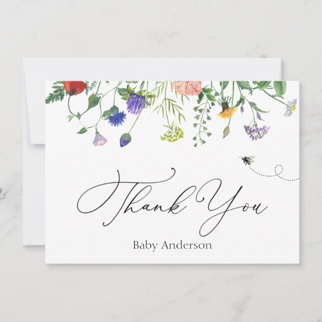 Cartão De Notas Wildflower and Bee Thank You  Note Card (Frente)