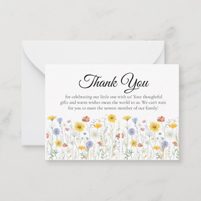 Cartão De Notas Wildflower Baby Shower Thank You Card (Frente)