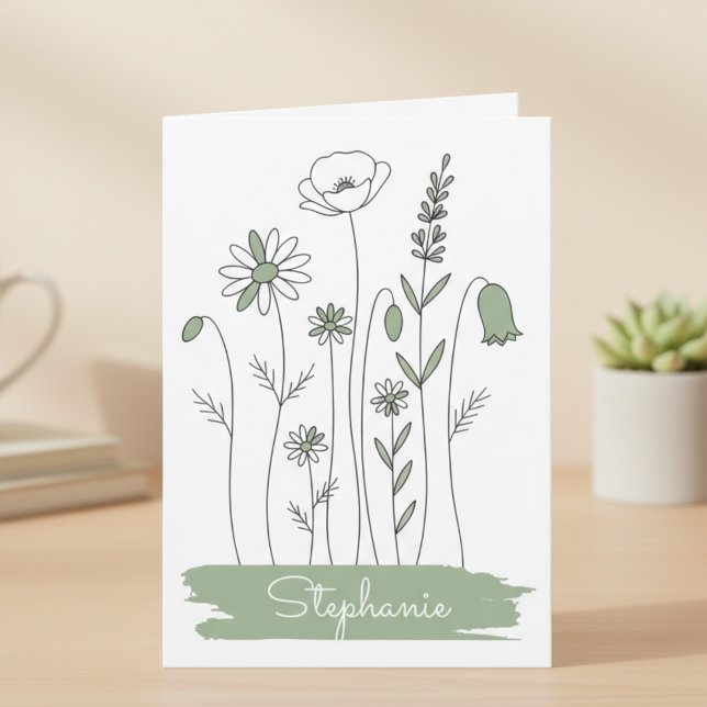 Cartão De Notas Wildflower Line Art Minimalist (Simple line art wildflower personalized notecard)