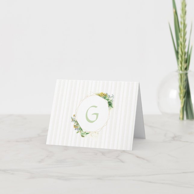 Cartão De Notas Wildflowers in Moss Monogram Note Card (Frente)