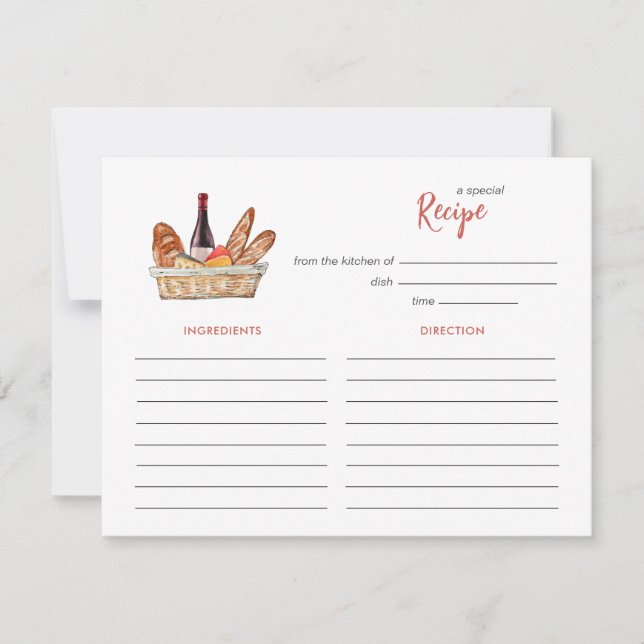 Cartão De Notas Wine and Cheese Bridal shower Recipe card (Frente)