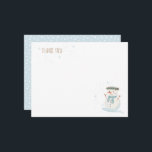 Cartão De Notas Winter Wonderland Cute Snowman e Snowflake<br><div class="desc">🎄 Um boneco de neve e flocos de neve girando puseram a cena para uma comemoração mágica de aniversário.</div>