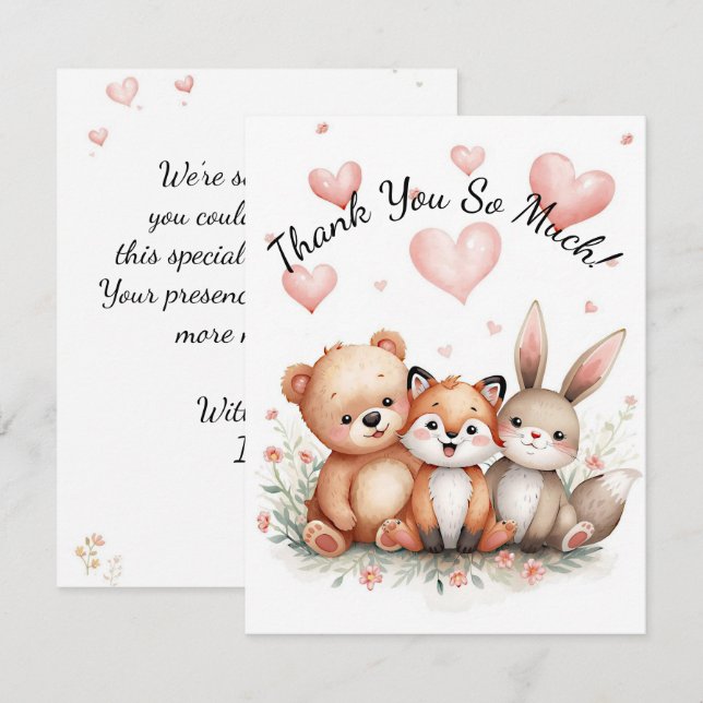Cartão De Notas Woodland Animals Bear Fox Bunny Kids Pastel Pink (Frente/Verso)