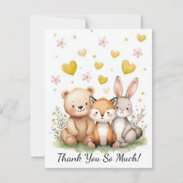 Cartão De Notas Woodland Animals Bear Fox Bunny Kids Pastel Yellow