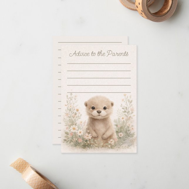Cartão De Notas Woodland Otter Baby Shower Advice to Parents Cards (Frente/Verso In Situ)