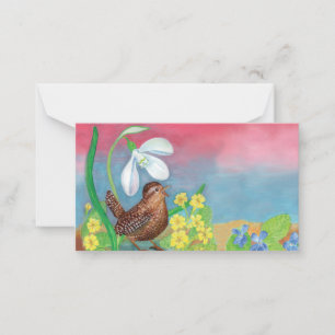 Cartão De Notas Wren Bird & Snowdrop & Primavera