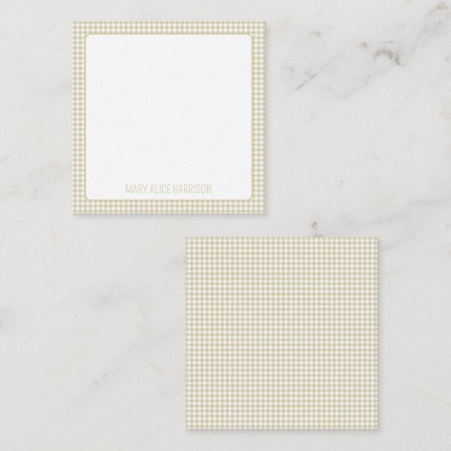 Cartão De Notas Xadrez Beige e White Gingham Personalizada (Frente/Verso)