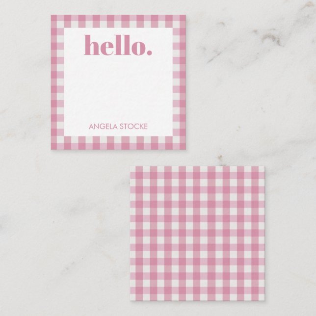 Cartão De Notas Xadrez Branco Rosa Personalizado (Frente/Verso)
