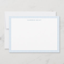Cartão De Notas Xadrez De Gingham Azul, Azul, Brilhante, Personali