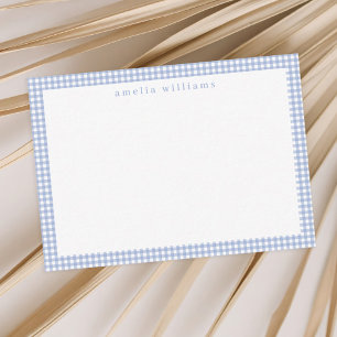 Cartão De Notas Xadrez de Gingham Azul Claro