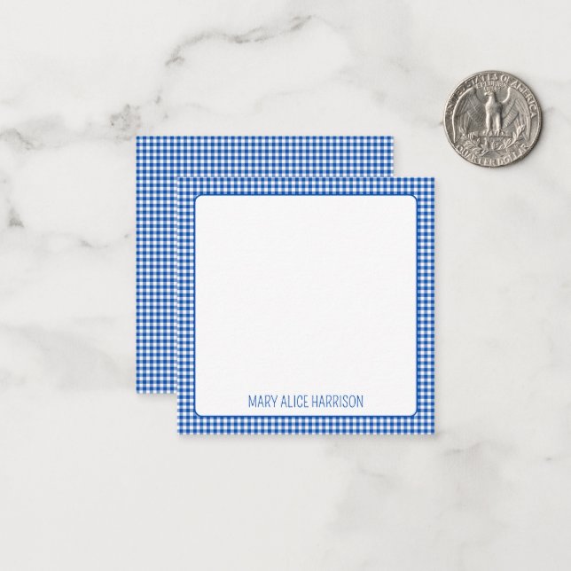 Cartão De Notas Xadrez Ginga Azul e Branco com Monograma (Frente/Verso In Situ)