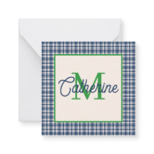 Xadrez Gingham Azul e Verde com Monograma