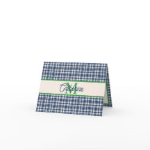 Xadrez Gingham Azul e Verde Tartan Monograma