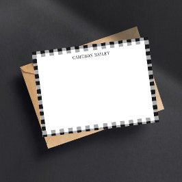 Cartão De Notas Xadrez Gingham Buffalo Black & White Name