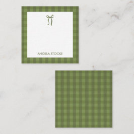 Cartão De Notas Xadrez Gingham Verde Personalizado com Laço