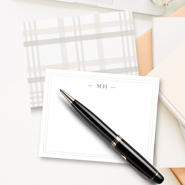 Cartão De Notas Xadrez inicial de dois monogramas de borda minimal (Criador carregado)