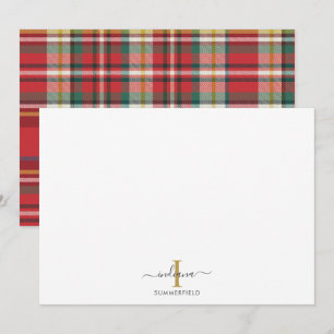 Cartão De Notas Xadrez Monograma Inicial Nome Feriado Rústico Scri