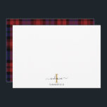 Cartão De Notas Xadrez Monograma Nome Inicial Feriado Russo Tartan<br><div class="desc">Adicione seu nome e inicial a esta placa moderna de nota de xadrez do script monograma para adicionar estilo e elegância às suas placas de nota clicando no botão "Personalizar"</div>