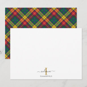 Cartão De Notas Xadrez Monograma Rústico Plaid
