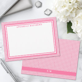 Cartão De Notas Xadrezinho Rosa Vibrante Personalizado