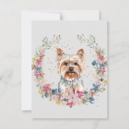 Cartão De Notas Yorkshire Terrier Dog Spring Flowers Monograma