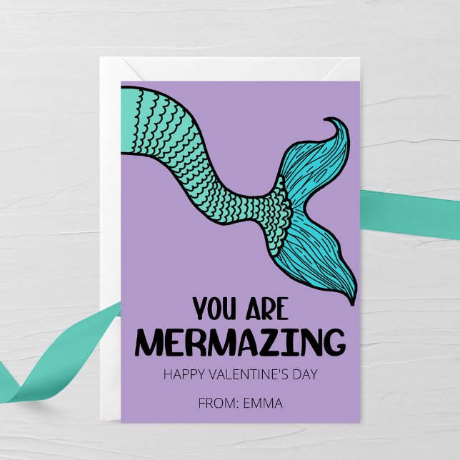 Cartão De Notas You Are Mermazing Valentine’s Day Card for Kids (Criador carregado)