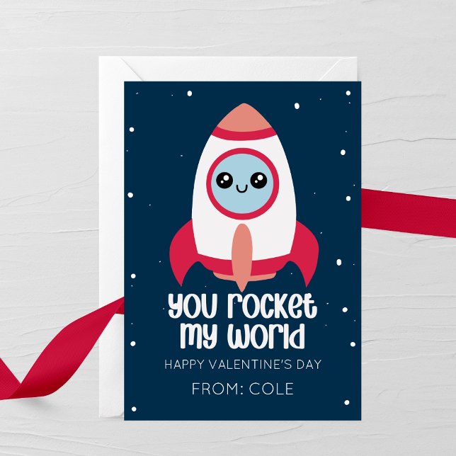 Cartão De Notas You Rocket My World Kids Valentine’s Day Card (Criador carregado)