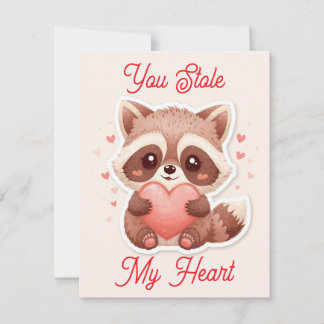Cartão De Notas You Stole My Heart Raccoon Valentine Card
