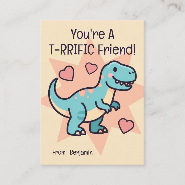 Cartão De Notas You're A T-RRIFIC Friend Kids Valentine's (Frente)