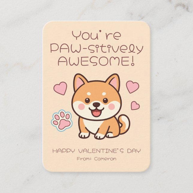 Cartão De Notas You're PAW-sitively AWESOME Kids Valentine's (Frente)