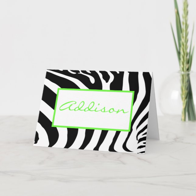 Cartão De Notas Zebra in Lime (Frente)