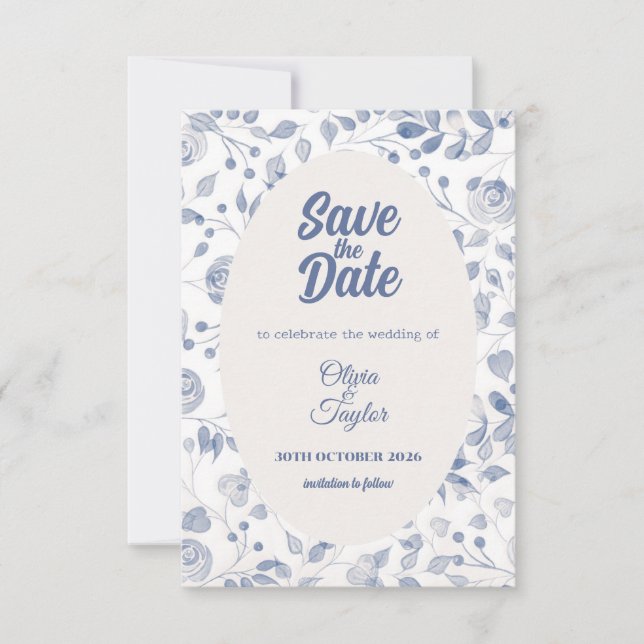 Cartão de Notificação de Data de Aquarela Flora Az (Frente)