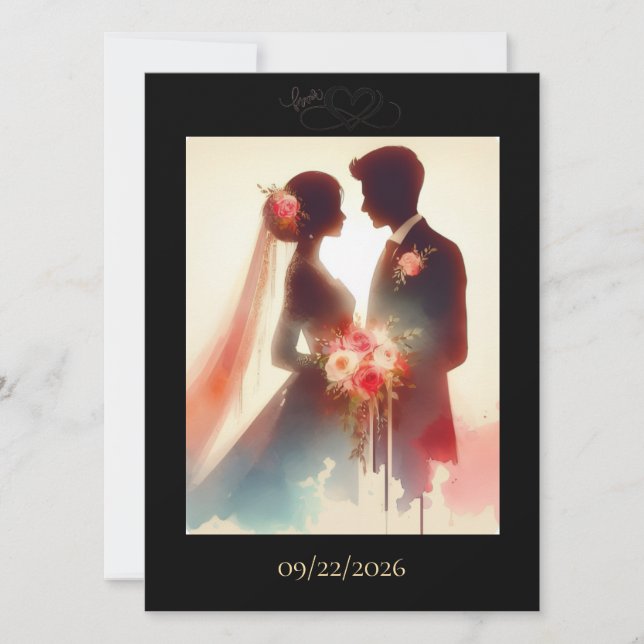 Cartão de Notificação de Data de Casamento Love in (Frente)