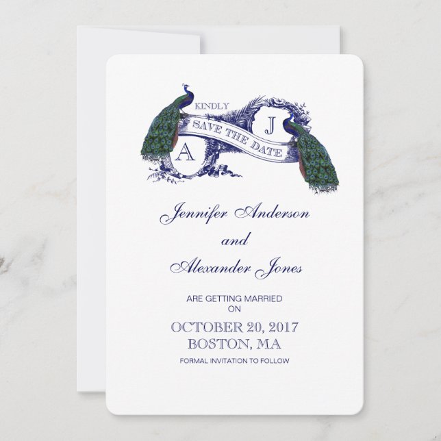 Cartão de Notificação de Data de Casamento Vintage (Frente)