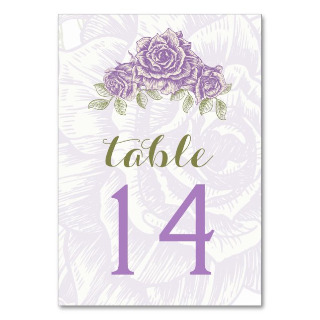 Cartão de número da mesa de casamento de rosas rox (Frente)