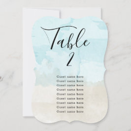 Cartão de número da tabela de Aquarelas da Praia +