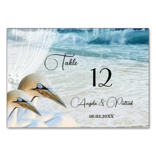 Cartão de Número da Tabela de Casamento de Praia d