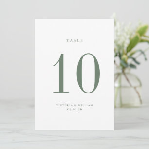 Cartão de Número da Tabela de Casamento Verde Sage