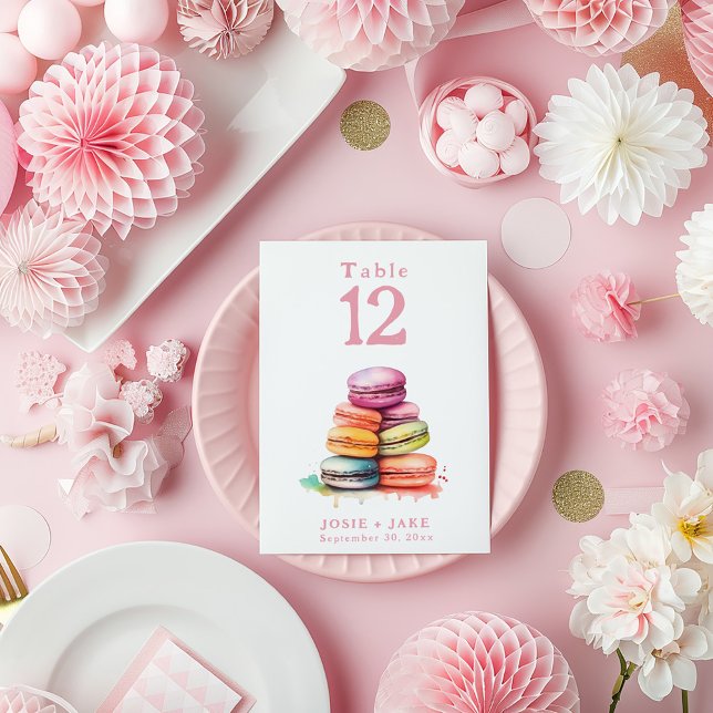 Cartão de Número da Tabela de Macarões Vibrados de (Watercolor bright macaroons wedding Table Number card)