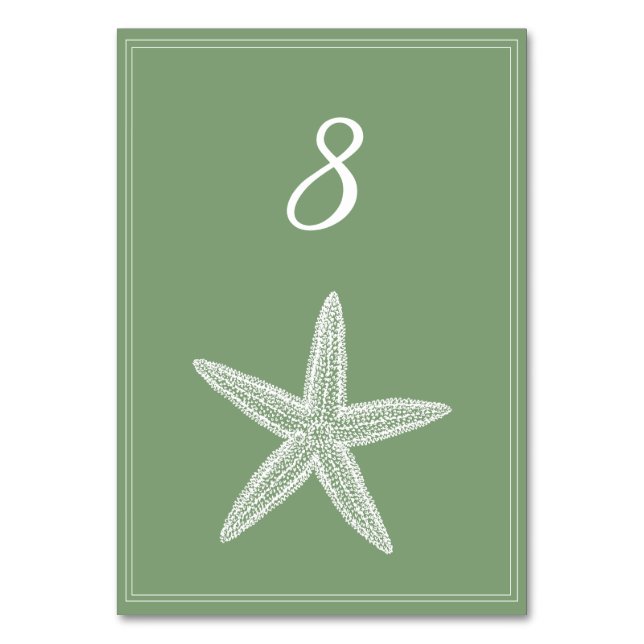 Cartão de Número da Tabela Moss Green Starfish (Frente)