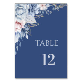 Cartão de Número de Mesa Azul Floral Azul Desbotad
