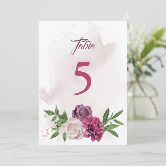 cartão de número de mesa botânico rosa malva (Em pé/Frente)