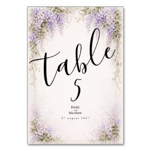 Cartão de Número de Mesa Casamento Wisteria Regenc