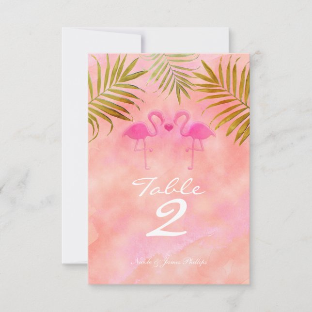 Cartão de Número de Mesa com Flamingos Rosa Aquare (Frente)