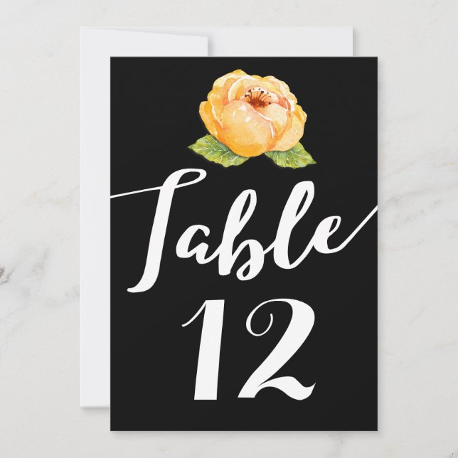 Cartão de Número de Mesa com Floral Dourada em Pre (Frente)