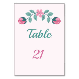cartão de número de mesa com flores e folhas sonha