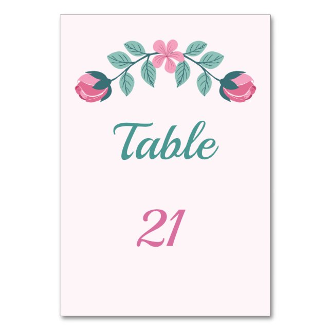 cartão de número de mesa com flores e folhas sonha (Frente)