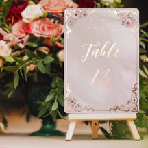 Cartão de Número de Mesa com Folha de Peônia Blush